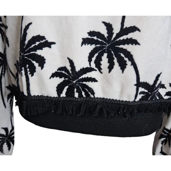 2/$35 HIPPE BeachBum Palm Tree Print Velour Coastal Fringe Hem Sweater Women S - Picture 8 of 12